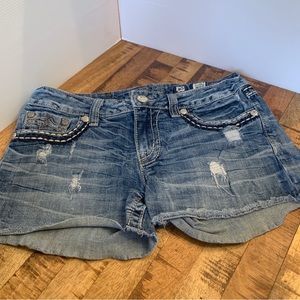 Miss Me Women JD1096H2 Thick Stitch Low Rise Cut Off Denim Blue Jean Shorts 30